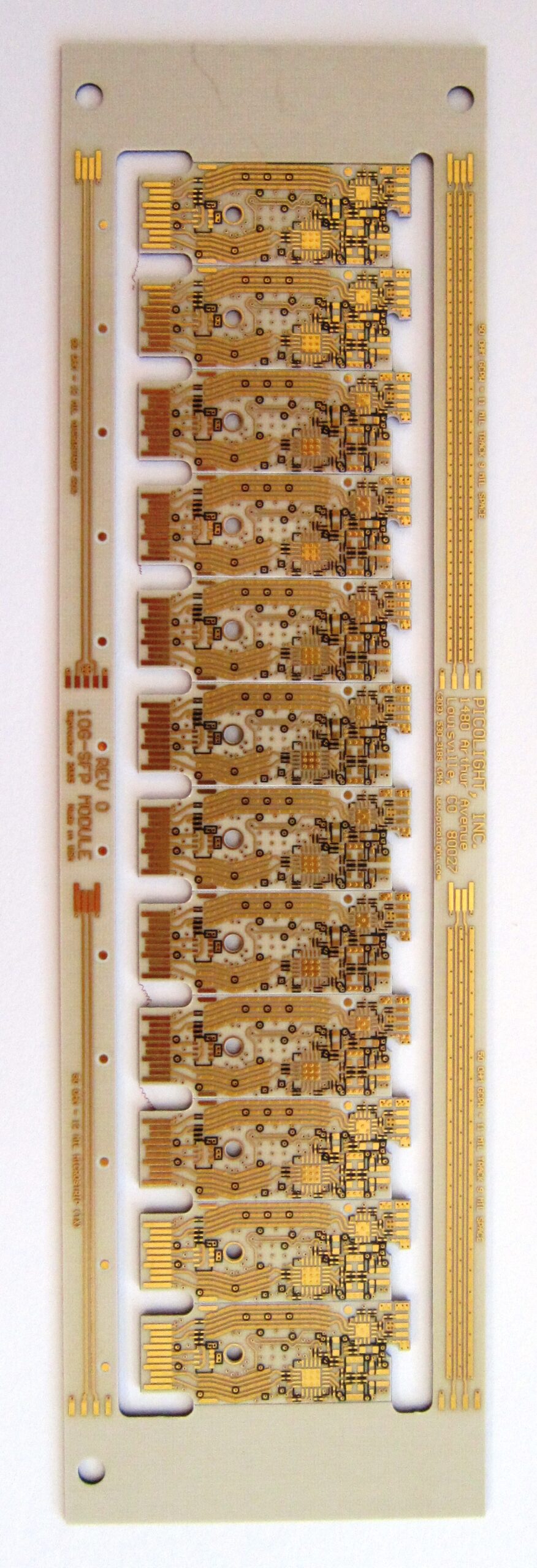 A 12x array of 10G SFP Modules in Pick and Place Ready Frame **Check this Picture – it looks like the white background is 3D on lower area**